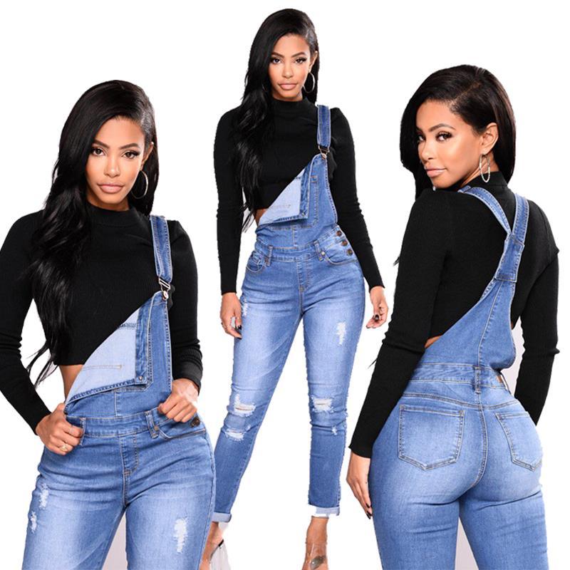 Jeans Woman Denim Women's Overalls Ripped Jeans for Women High Waist Jumpsuits Stretch Pants Female Jumper Trousers blue vintage